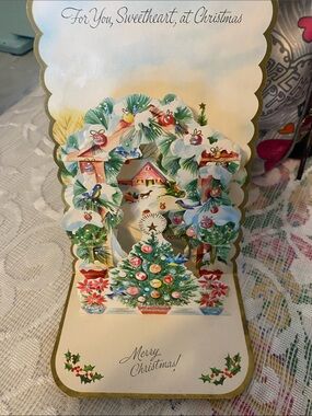 Pop-Up Holiday Greeting Card with Green Christmas Tree and Wreath